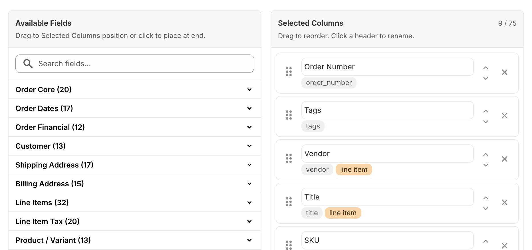 Drag-and-drop field and column builder